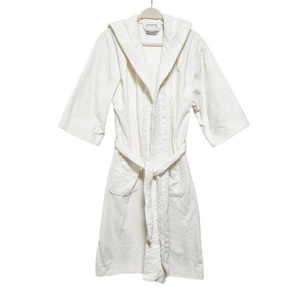 VTG TJ Lawford Women Turkish Towel Spa Bath Robe 100% Cotton Chunky Long Cream S